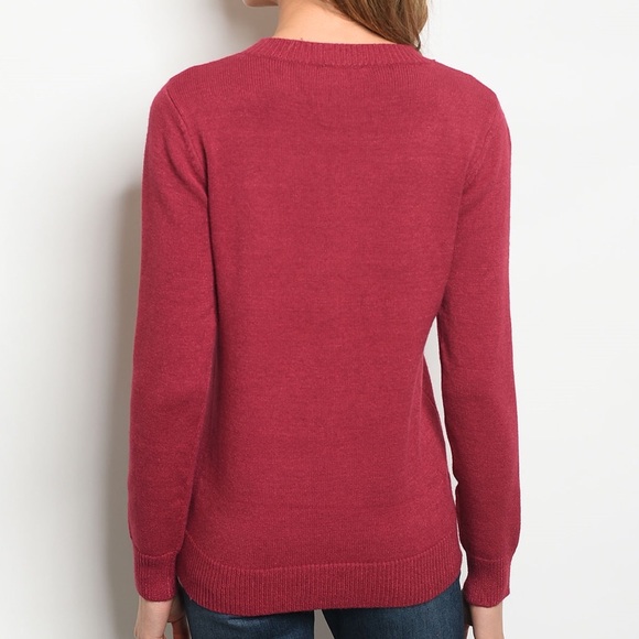 Burgundy Flower Sweater - Picture 2 of 2